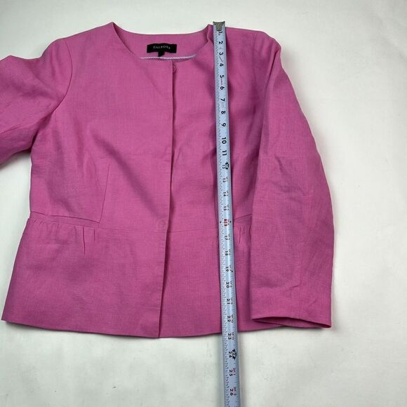 Talbots Linen Collarless Jacket size 6 Peplum Blazer Pink Preppy Academia - Picture 7 of 13